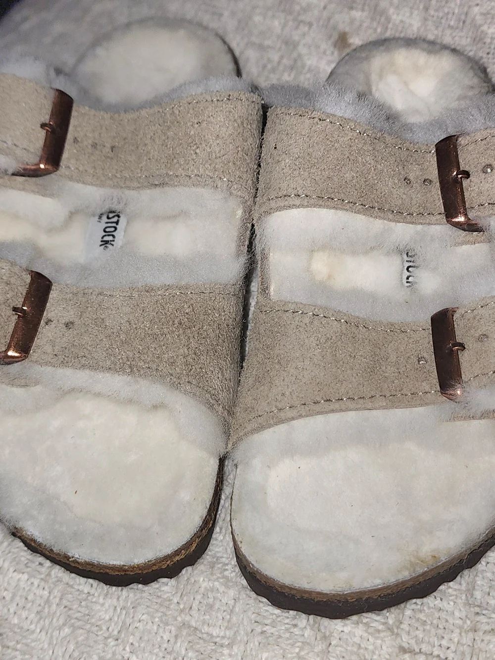 Birkenstock Kids Suede Shearling Sandals in Light Gray Sz 12-12.5